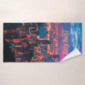 Hong Kong Skyscraper Skyline Night Lights Badhanddoek (Badhanddoek)