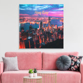 Hong Kong Skyscraper Skyline Night Lights Canvas Afdruk (Insitu (Woonkamer))