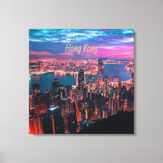 Hong Kong Skyscraper Skyline Night Lights Canvas Afdruk (Voorkant)