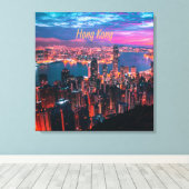 Hong Kong Skyscraper Skyline Night Lights Canvas Afdruk (Insitu (Houten vloer))