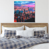 Hong Kong Skyscraper Skyline Night Lights Canvas Afdruk (Insitu (Slaapkamer))