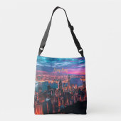 Hong Kong Skyscraper Skyline Night Lights Crossbody Tas (Achterkant)
