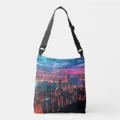 Hong Kong Skyscraper Skyline Night Lights Crossbody Tas (Voorkant)