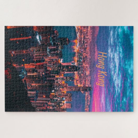 Hong Kong Skyscraper Skyline Night Lights Legpuzzel (Horizontaal)