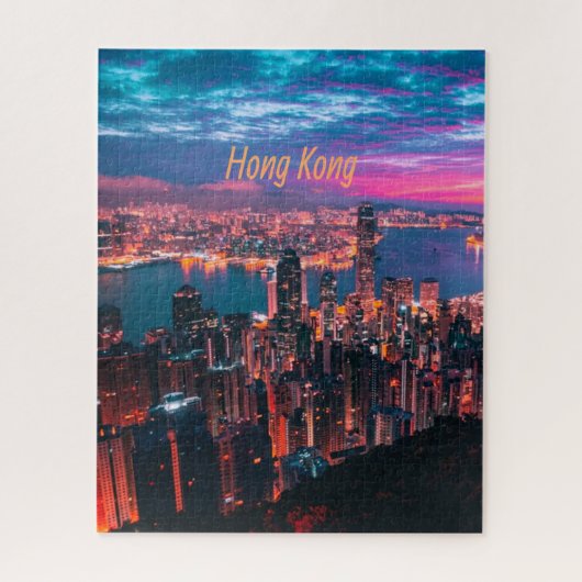 Hong Kong Skyscraper Skyline Night Lights Legpuzzel (Verticaal)