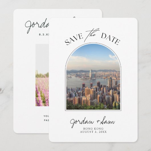 Hong Kong Sunset Wedding Save the Date Kaart (Voorkant / Achterkant)