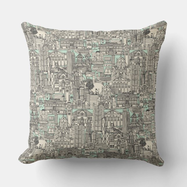 Hong Kong toile de jouy mint Kussen (Voorkant)