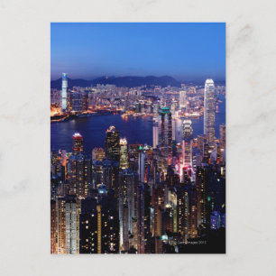 Hong Kong Victoria Harbour bij nacht Briefkaart