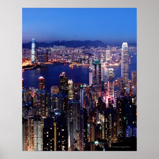Hong Kong Victoria Harbour bij nacht Poster (Voorkant)