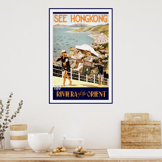 "Hong Kong" Vintage Travel Poster (Keuken)
