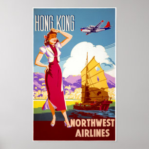 Hong Kong Vintage Travel Poster teruggezet
