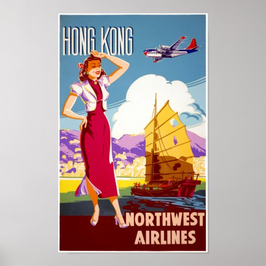 Hong Kong Vintage Travel Poster teruggezet (Voorkant)