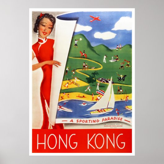 Hong Kong Vintage Travel Poster teruggezet (Voorkant)
