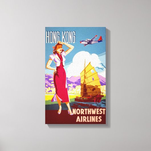 Hong Kong Vintage Travel Poster teruggezet Canvas Afdruk (Voorkant)