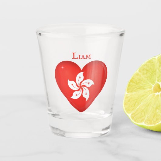 Hong Kong Vlag Hart Gepersonaliseerd Shot Glas (Voorkant)