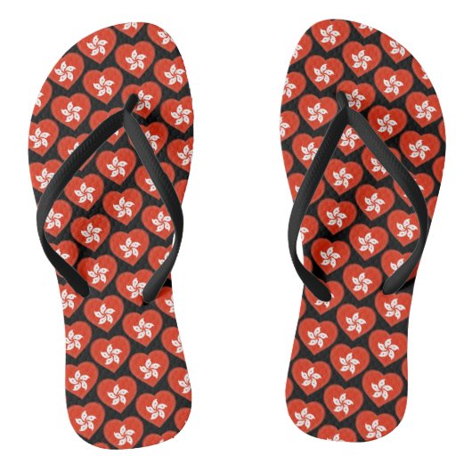 Hong Kong vlag kleuren harten patroon patriottisch Teenslippers (Voetbed)