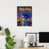 Hong Kong voor 's nachts moderne reiswiekdecor Poster (Thuiskantoor)