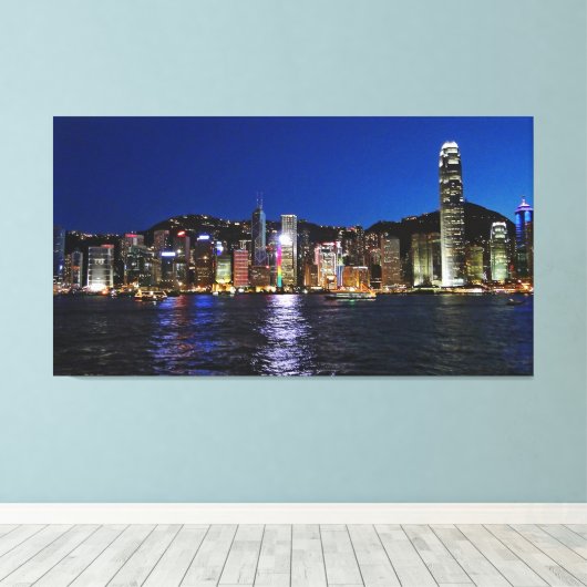 Hong Kong Waterfront Night Uitzicht Canvas Afdruk (Insitu (Houten vloer))