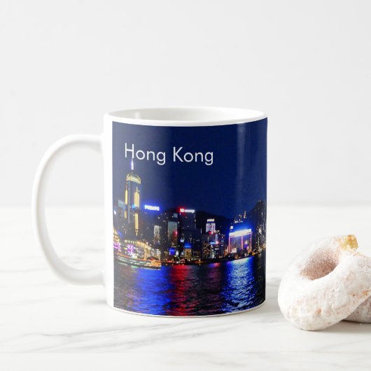 Hong Kong Waterfront Night Uitzicht Koffiemok (Met donut)