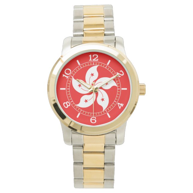 Hong Kong White Orchid Symbol Dial Horloge (Voorkant)