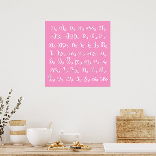 Hongaars alfabet in roze poster (Keuken)