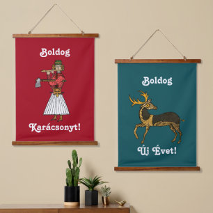 Hongaars: Boldog Karácsonyt! Boldog Új Évet. Hangend Wandkleed