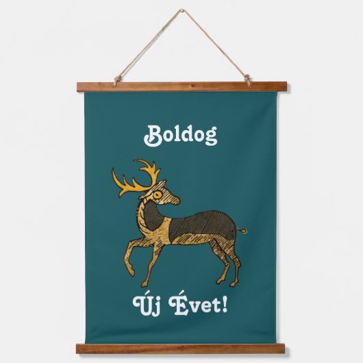 Hongaars: Boldog Karácsonyt! Boldog Új Évet. Hangend Wandkleed (Voorkant 2)