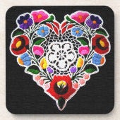 Hongaars borduurhart op zwart bier onderzetter (Voorkant)