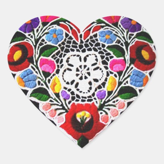 Hongaars borduurhart op zwart hart sticker (Voorkant)