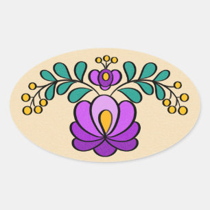 Hongaars borduurpatroon, "Matyó" - paarse Ovale Sticker