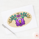 Hongaars borduurpatroon, "Matyó" - paarse Ovale Sticker (Envelop)