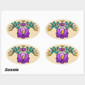 Hongaars borduurpatroon, "Matyó" - paarse Ovale Sticker (Vel)