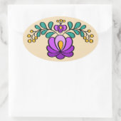 Hongaars borduurpatroon, "Matyó" - paarse Ovale Sticker (Tas)