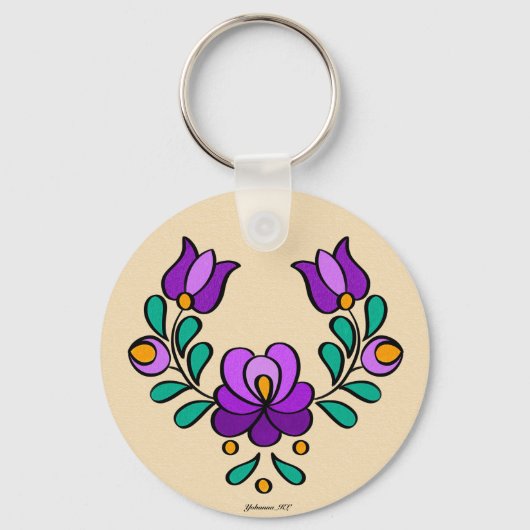 Hongaars borduurpatroon, "Matyó" - paarse Sleutelhanger (Voorkant)