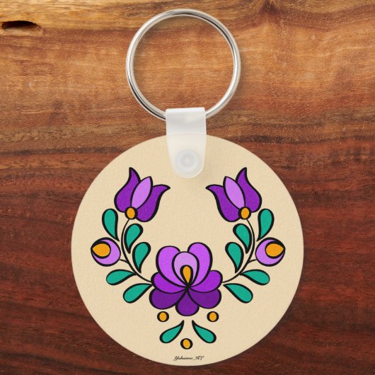 Hongaars borduurpatroon, "Matyó" - paarse Sleutelhanger (Achterkant)