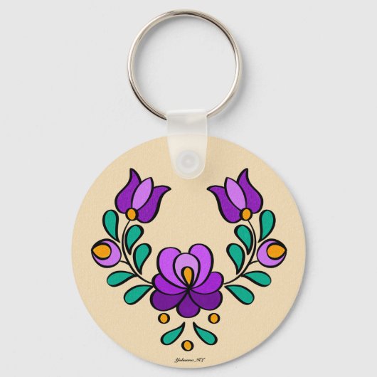 Hongaars borduurpatroon, "Matyó" - paarse Sleutelhanger (Achterkant)