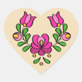Hongaars Borduurpatroon, "Matyó" - roze Hart Sticker (Voorkant)