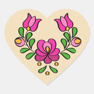 Hongaars Borduurpatroon, "Matyó" - roze Hart Sticker