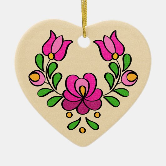 Hongaars Borduurpatroon, "Matyó" - roze Keramisch Ornament (Voorkant)