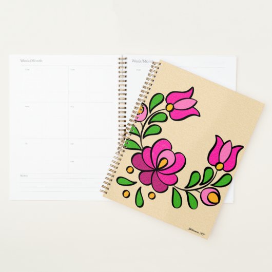 Hongaars Borduurpatroon, "Matyó" - roze Planner (Display)