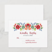 Hongaars design rode bloemen RSVP kaartje (Voorkant / Achterkant)