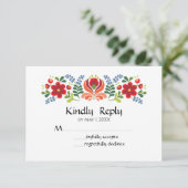 Hongaars design rode bloemen RSVP kaartje (Staand voorkant)