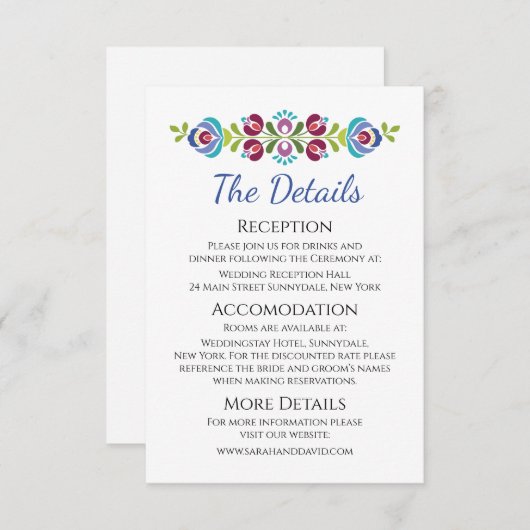 Hongaars Design Violet Bloemen Bruiloft Informatiekaartje (Voorkant / Achterkant)