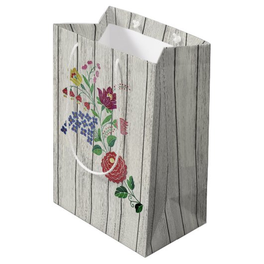 Hongaars Folk Art Bloemen en Rustiek Paar Medium Cadeauzakje (Achterkant Gekanteld)