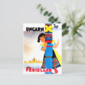 Hongaars meisje achter de pijler, oud reizen briefkaart (Staand voorkant)