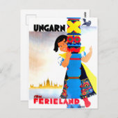 Hongaars meisje achter de pijler, oud reizen briefkaart (Voorkant / Achterkant)