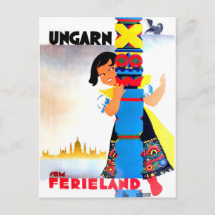 Hongaars meisje achter de pijler, oud reizen briefkaart