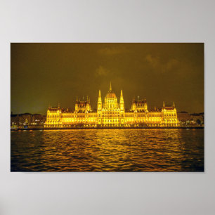 Hongaars Parlement, Boedapest, Hongarije 's nachts Poster