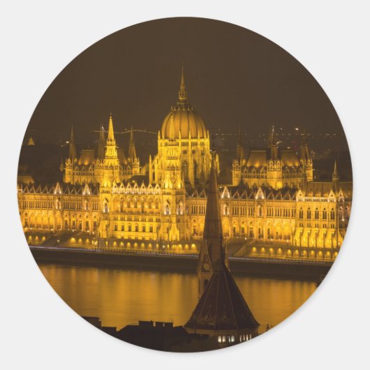 Hongaars parlement Boedapest 's nachts Ronde Sticker (Voorkant)