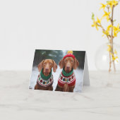 Hongaars Vizla Dogs Kerst Kaart (Gele Bloem)